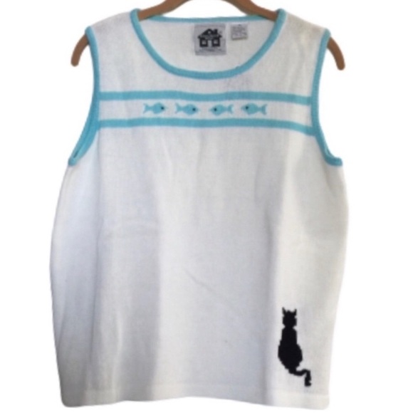 STORYBOOK KNITS Rare Sweater Tank With Cat Watching Fish Women’s Size Medium NWT - Picture 2 of 12